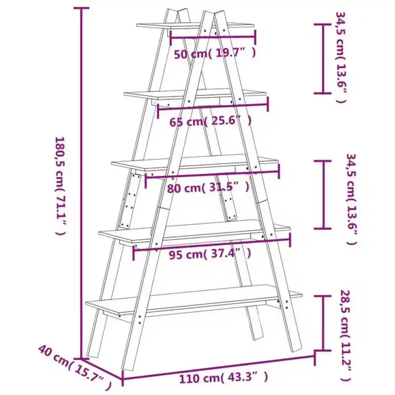 vidaXL Scaffale a 5 Ripiani Autoportante a Forma di A Libreria Espositiva in Legno Massello di Pino