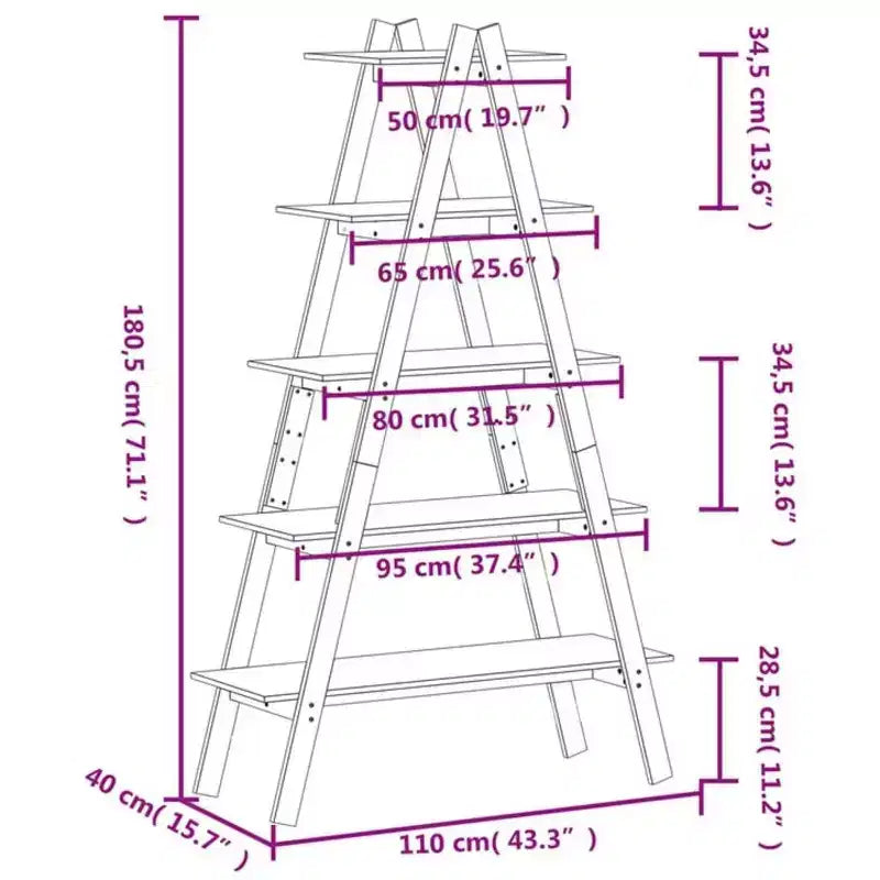 vidaXL Scaffale a 5 Ripiani Autoportante a Forma di A Libreria Espositiva in Legno Massello di Pino