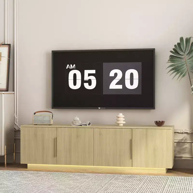 JVNOXK Mobile TV moderno da 68 pollici con illuminazione LED a 16 colori, compatibile con TV da 55, 60 e 65 pollici, include spazio di archiviazione, effetto legno