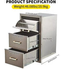 Cassetti da Esterno per Cucina 17 L x 30 H x 21 P, Cassetti Tripli per Barbecue a Filo con Maniglia in Acciaio Inossidabile, Porta Rotolo di Carta