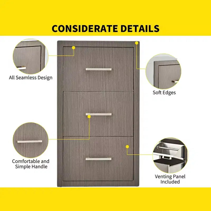 Cassetti da Esterno per Cucina 17 L x 30 H x 21 P, Cassetti Tripli per Barbecue a Filo con Maniglia in Acciaio Inossidabile, Porta Rotolo di Carta
