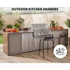 Cassetti da Esterno per Cucina 17 L x 30 H x 21 P, Cassetti Tripli per Barbecue a Filo con Maniglia in Acciaio Inossidabile, Porta Rotolo di Carta