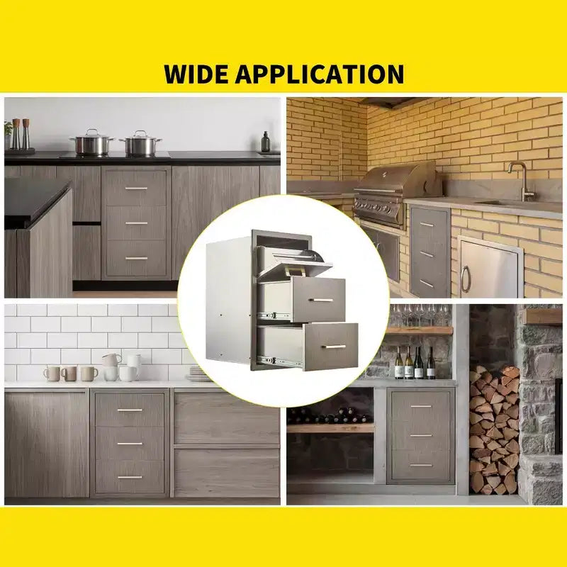Cassetti da Esterno per Cucina 17 L x 30 H x 21 P, Cassetti Tripli per Barbecue a Filo con Maniglia in Acciaio Inossidabile, Porta Rotolo di Carta
