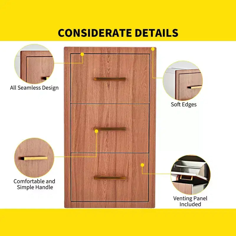 Cassetti da Esterno per Cucina 17 L x 30 H x 21 P, Cassetti Tripli per Barbecue a Filo con Maniglia in Acciaio Inossidabile, Porta Rotolo di Carta