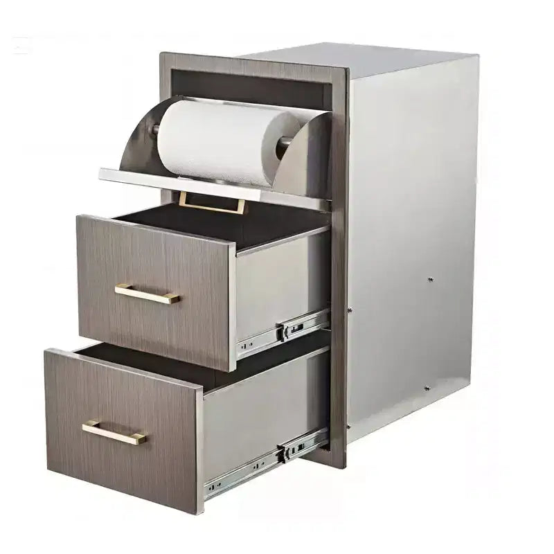 Cassetti da Esterno per Cucina 17 L x 30 H x 21 P, Cassetti Tripli per Barbecue a Filo con Maniglia in Acciaio Inossidabile, Porta Rotolo di Carta