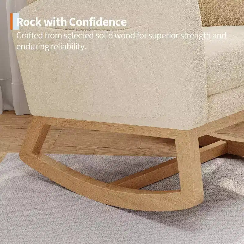 Sedia a Dondolo da Asilo Nido in Pile Teddy - Moderna Sedia a Dondolo con Schienale Alto e Robuste Gambe in Legno Comoda Poltrona per Soggiorno Camera da Letto Asilo Nido