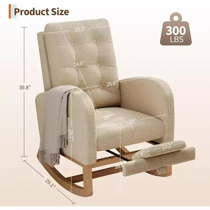 Sedia a Dondolo da Asilo Nido in Pile Teddy - Moderna Sedia a Dondolo con Schienale Alto e Robuste Gambe in Legno Comoda Poltrona per Soggiorno Camera da Letto Asilo Nido