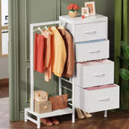 Cassettiera con Asta Appendiabiti, 4 Cassetti Piccoli Armadi per Camera da Letto, Cassettiera Reversibile in Tessuto per Bambini con Asta Appendiabiti, Torre di Stoccaggio Alta, 112 cm H