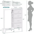 Cassettiera con Asta Appendiabiti, 4 Cassetti Piccoli Armadi per Camera da Letto, Cassettiera Reversibile in Tessuto per Bambini con Asta Appendiabiti, Torre di Stoccaggio Alta, 112 cm H