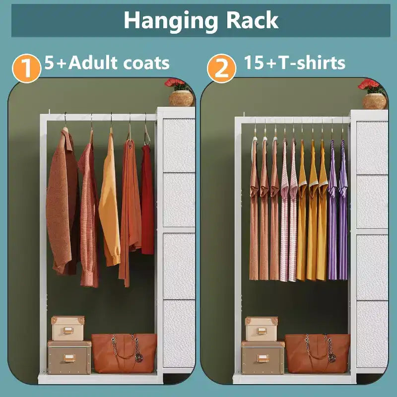 Cassettiera con Asta Appendiabiti, 4 Cassetti Piccoli Armadi per Camera da Letto, Cassettiera Reversibile in Tessuto per Bambini con Asta Appendiabiti, Torre di Stoccaggio Alta, 112 cm H