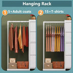 Cassettiera con Asta Appendiabiti, 4 Cassetti Piccoli Armadi per Camera da Letto, Cassettiera Reversibile in Tessuto per Bambini con Asta Appendiabiti, Torre di Stoccaggio Alta, 112 cm H
