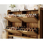 47 Mobile scarpiera in Rattan stile Rustico, Organizzatore per Ingresso Boho con 4 Cassetti a Ribalta, Ripiani Regolabili e Maniglie Nascoste, Scarpiera Stretta Indipendente