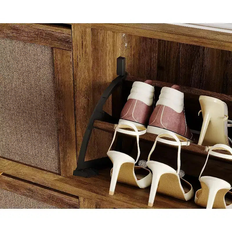 47 Mobile scarpiera in Rattan stile Rustico, Organizzatore per Ingresso Boho con 4 Cassetti a Ribalta, Ripiani Regolabili e Maniglie Nascoste, Scarpiera Stretta Indipendente