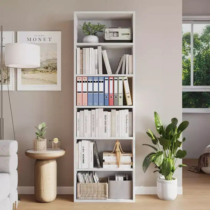 63.6 Tall Bookcase Dresser, 6 Shelf Standing Bookshelf, 6 Tier Open Shelf Wooden Bookcase, Floor Standing Display Storage Shelves