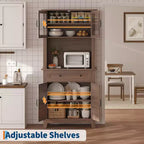 Mobile dispensa da cucina alto 72 pollici, Credenza da cucina con portamicroonde, Armadio con cassetti e ante in vetro per sala da pranzo, soggiorno