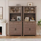 Mobile dispensa da cucina alto 72 pollici, Credenza da cucina con portamicroonde, Armadio con cassetti e ante in vetro per sala da pranzo, soggiorno