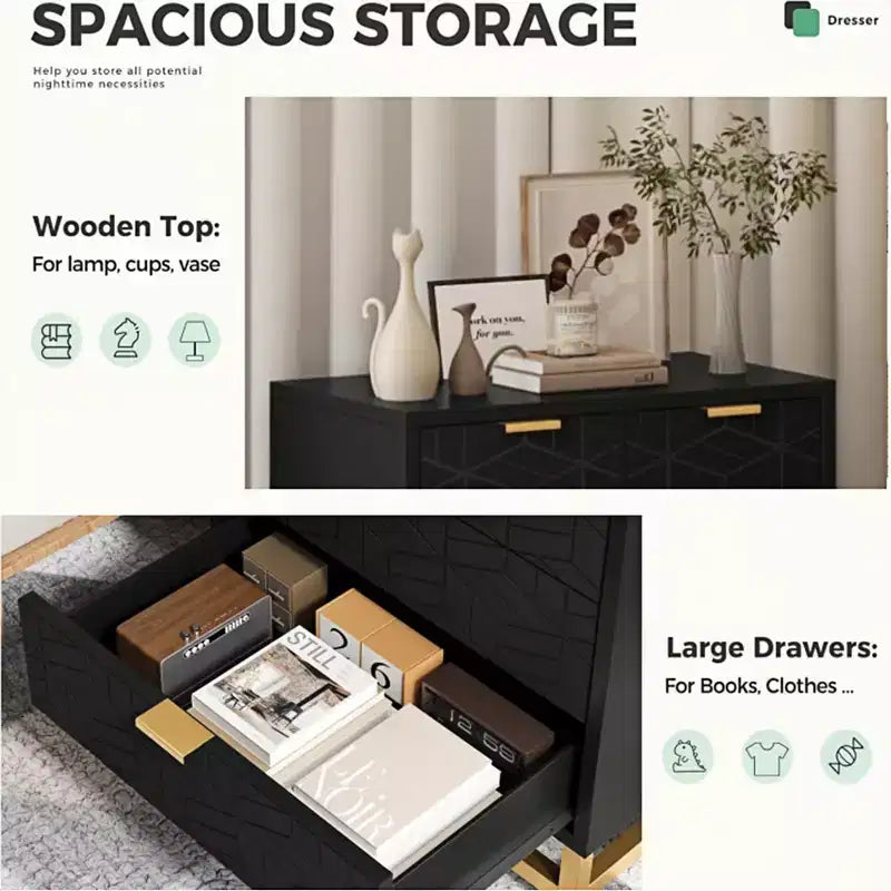 Cassettiera per camera da letto, cassettiera nera a 5 cassetti con gambe in metallo, organizer moderno e spazioso per soggiorno o ingresso