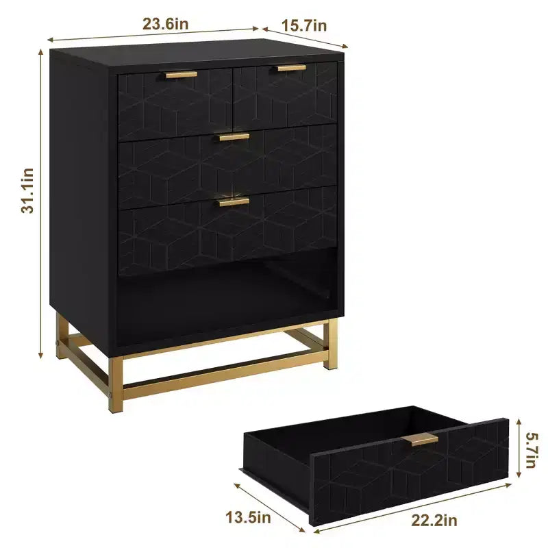 Cassettiera per camera da letto, cassettiera nera a 5 cassetti con gambe in metallo, organizer moderno e spazioso per soggiorno o ingresso