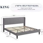 Struttura letto con testiera e alette laterali, in velluto beige con strisce verticali, 2 tasche portaoggetti e robusto supporto con doghe in legno