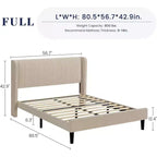 Struttura letto con testiera e alette laterali, in velluto beige con strisce verticali, 2 tasche portaoggetti e robusto supporto con doghe in legno