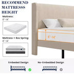 Struttura letto con testiera e alette laterali, in velluto beige con strisce verticali, 2 tasche portaoggetti e robusto supporto con doghe in legno