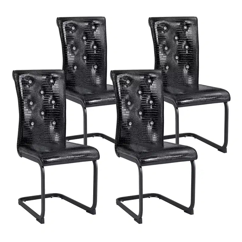 Sedie da pranzo imbottite in pelle di alligatore retrò con gambe in metallo nero