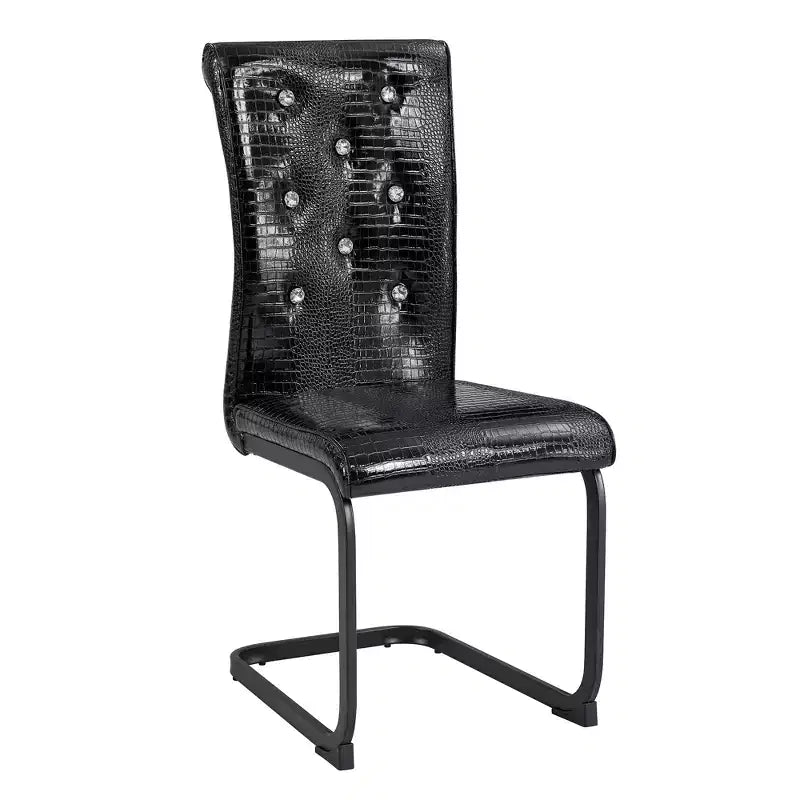 Sedie da pranzo imbottite in pelle di alligatore retrò con gambe in metallo nero