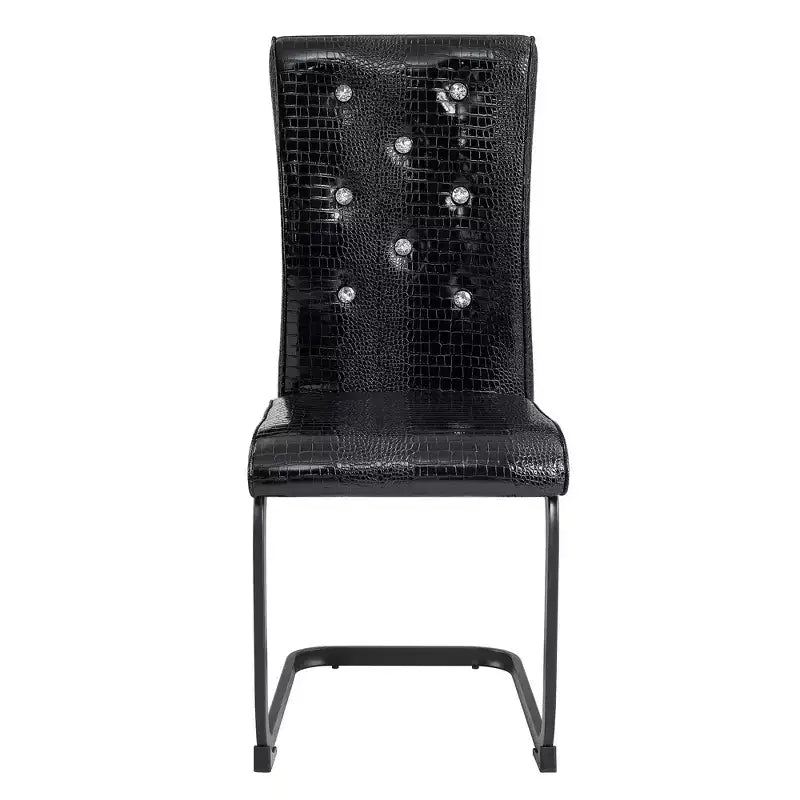 Sedie da pranzo imbottite in pelle di alligatore retrò con gambe in metallo nero