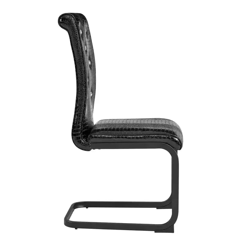 Sedie da pranzo imbottite in pelle di alligatore retrò con gambe in metallo nero
