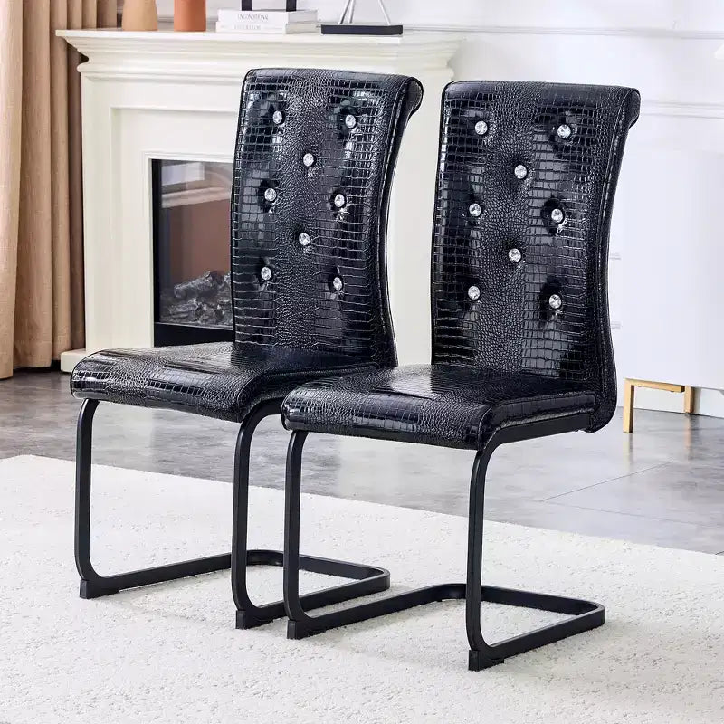 Sedie da pranzo imbottite in pelle di alligatore retrò con gambe in metallo nero