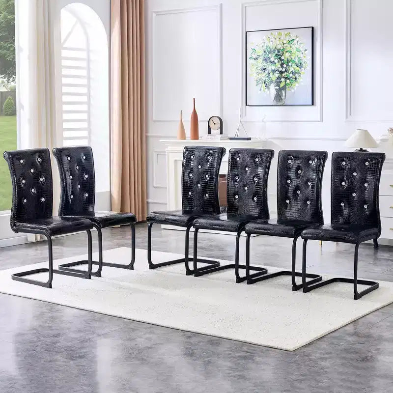 Sedie da pranzo imbottite in pelle di alligatore retrò con gambe in metallo nero