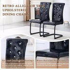Sedie da pranzo imbottite in pelle di alligatore retrò con gambe in metallo nero