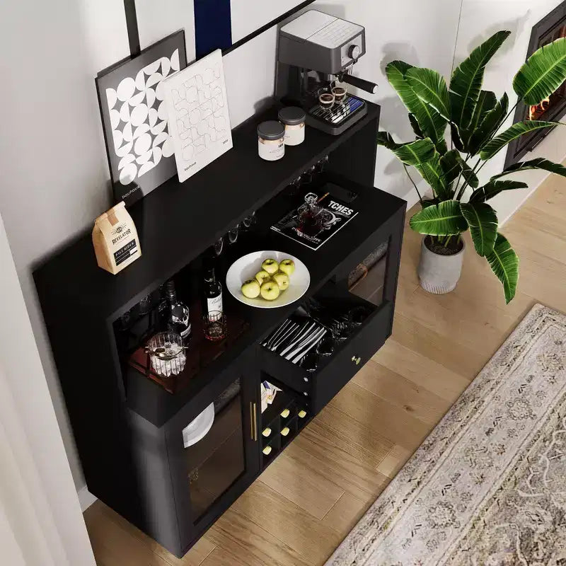 Mobile Bar Premium a 2 Livelli con Ante in Vetro e Cassetti - Versatile Arredamento da Bar per Cucina, Sala da Pranzo, Ufficio, Sala Giochi