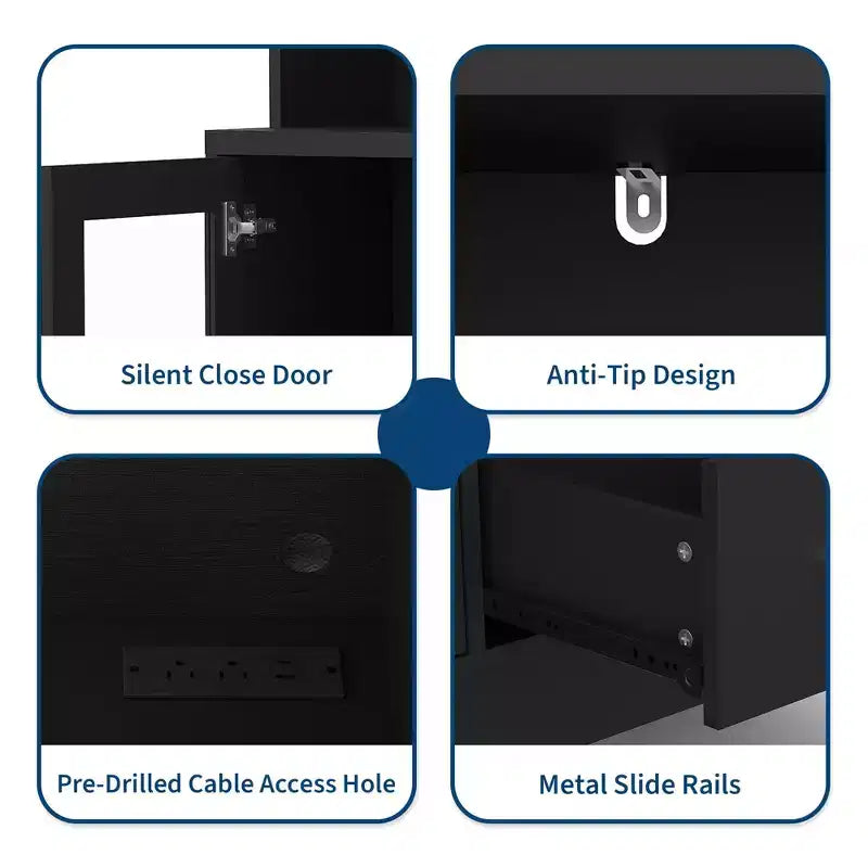 Mobile Bar Premium a 2 Livelli con Ante in Vetro e Cassetti - Versatile Arredamento da Bar per Cucina, Sala da Pranzo, Ufficio, Sala Giochi
