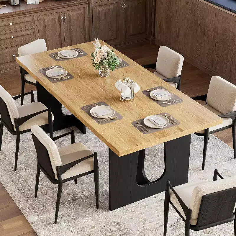 71 Tavolo da Pranzo Moderno per 6-10 Persone, Tavolo da Cucina Rettangolare per Riunioni di Famiglia con Robusta Base a Piedistallo