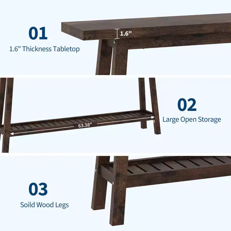 Tavolo da ingresso in legno da 71 pollici con contenitore, tavolo consolle stretto a 2 ripiani in stile rustico, per soggiorno, corridoio, ingresso, dietro il divano, facile da montare
