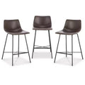 Poly & Bark Set of 3 24" High Paxton Counter Height Barstools Brown: Upholstered, Steel Frame, Modern Design