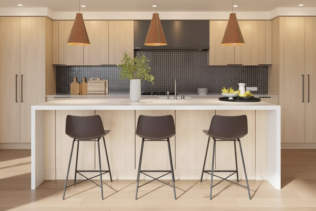 Poly & Bark Set di 3 Sgabelli da Bar Altezza Bancone Paxton da 61 cm Marrone: Rivestiti, Telaio in Acciaio, Design Moderno