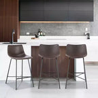 Poly & Bark Set di 3 Sgabelli da Bar Altezza Bancone Paxton da 61 cm Marrone: Rivestiti, Telaio in Acciaio, Design Moderno