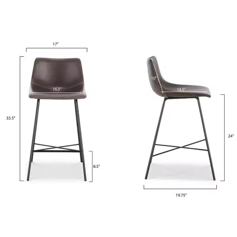 Poly & Bark Set di 3 Sgabelli da Bar Altezza Bancone Paxton da 61 cm Marrone: Rivestiti, Telaio in Acciaio, Design Moderno