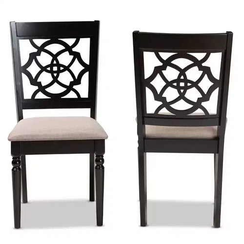 2pc Renaud Fabric Dining Chair Set with Cut-Out Back Design - Baxton Studio: Oak Wood, Foam Padding