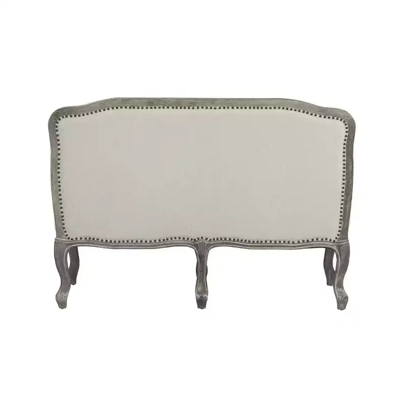 Divano Tania da 56" in Lino Color Crema e Finitura Marrone, Gambe Alla Francese, Borchie Decorative, Nessun Montaggio Richiesto
