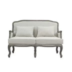 Divano Tania da 56" in Lino Color Crema e Finitura Marrone, Gambe Alla Francese, Borchie Decorative, Nessun Montaggio Richiesto
