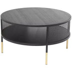 Olivia & May Metal Open Grid Frame 1 Shelf Coffee Table with Gold Legs Black: Modern Drum Style, No Assembly Required