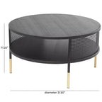 Tavolino da Salotto con Base a Griglia in Metallo 1 Ripiano e Gambe Dorate Nero: Stile Tamburo Moderno, Nessun Montaggio Richiesto