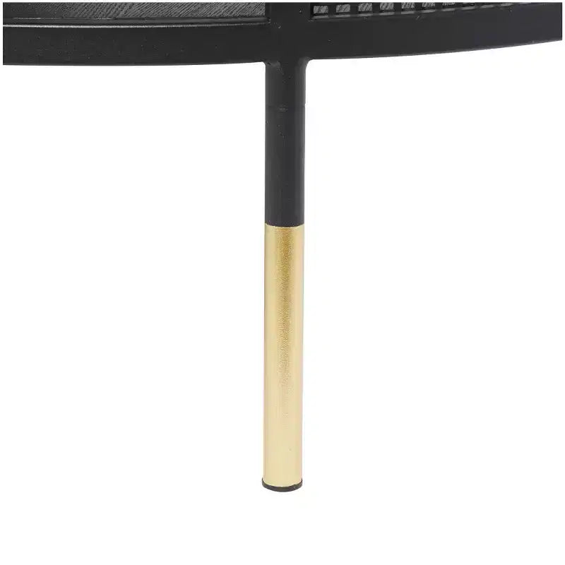Tavolino da Salotto con Base a Griglia in Metallo 1 Ripiano e Gambe Dorate Nero: Stile Tamburo Moderno, Nessun Montaggio Richiesto
