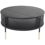 Tavolino da Salotto con Base a Griglia in Metallo 1 Ripiano e Gambe Dorate Nero: Stile Tamburo Moderno, Nessun Montaggio Richiesto