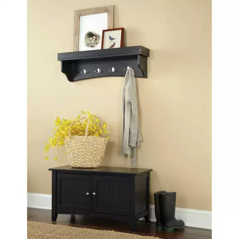 Shaker Cottage Vassoio Ripiano Gancio Appendiabiti con Panca Contenitore Grigio Antracite a Parete, Organizzatore