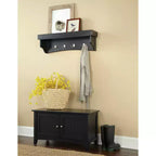 Shaker Cottage Vassoio Ripiano Gancio Appendiabiti con Panca Contenitore Grigio Antracite a Parete, Organizzatore