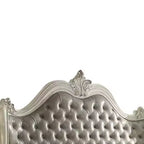 Letto matrimoniale Queen size 95" Versailles, in pelle sintetica grigio vintage e finitura bianco osso